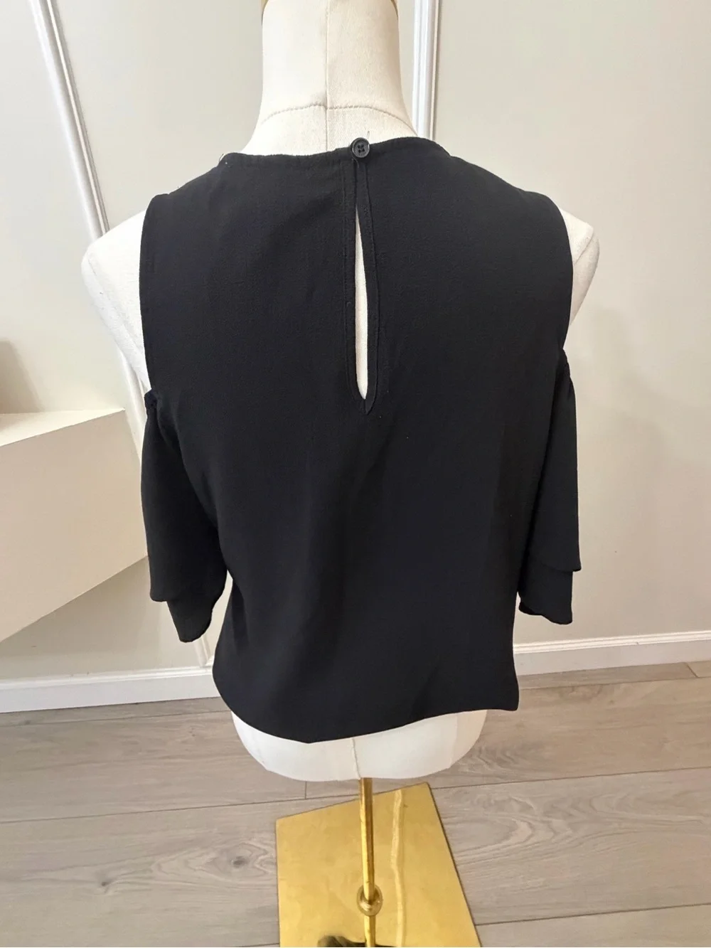 Michael Kors Navy Cold-Shoulder Ruffle Blouse